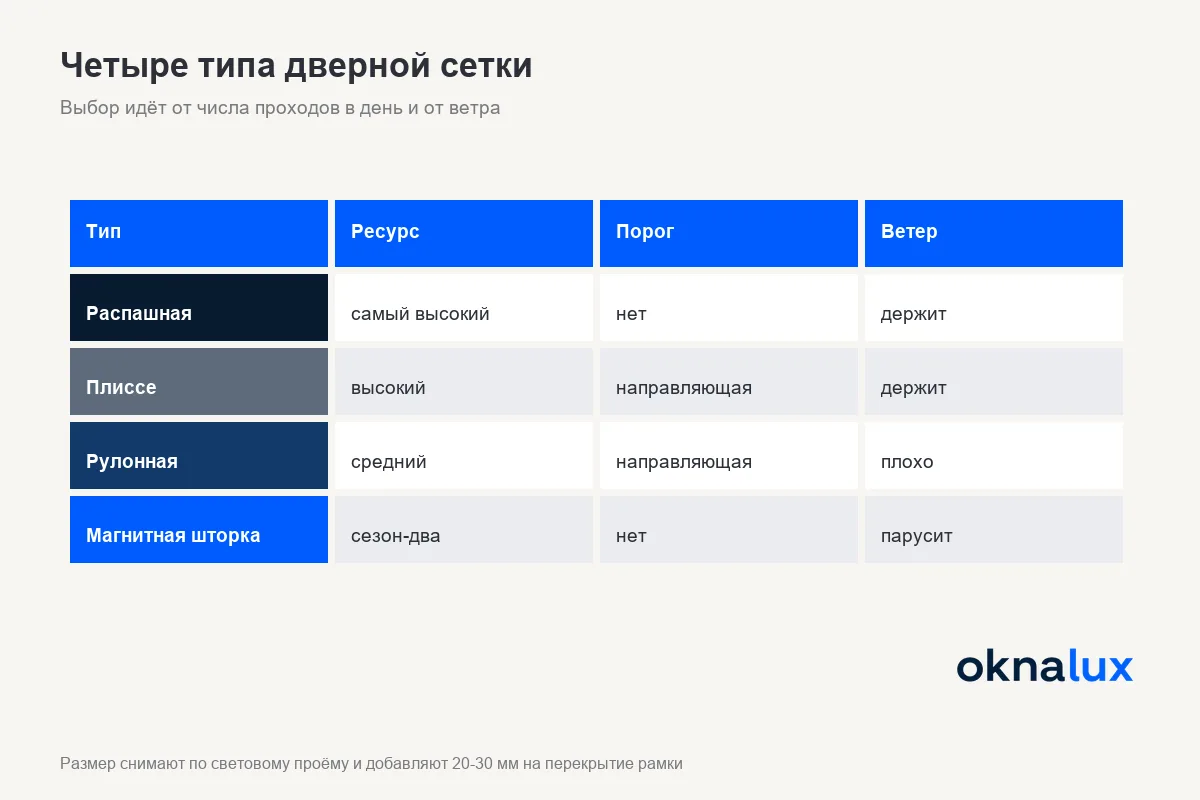 Четыре типа дверной сетки