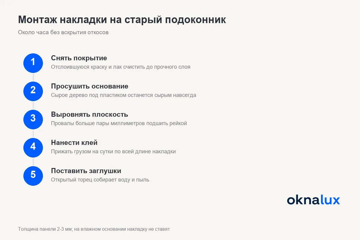 Монтаж накладки на старый подоконник
