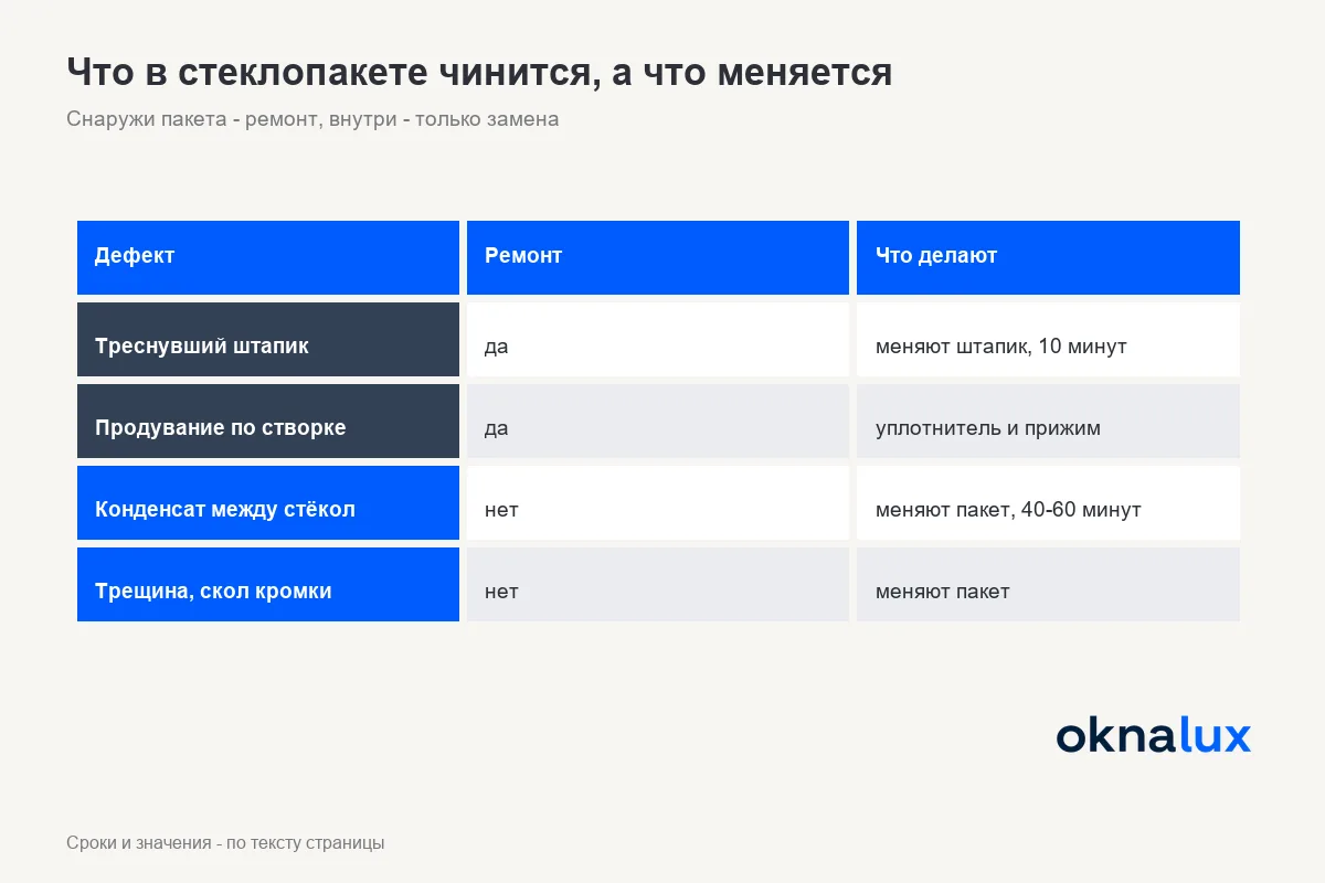 Что в стеклопакете чинится, а что меняется