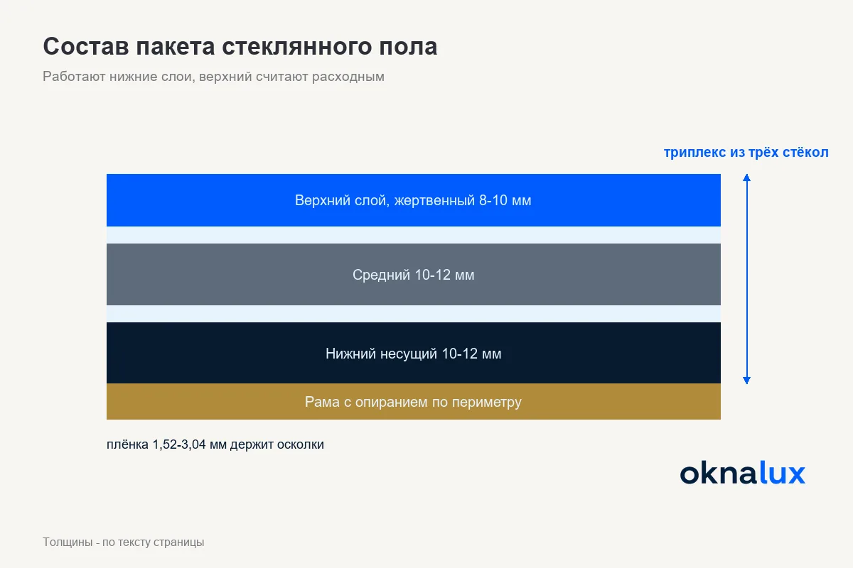 Состав пакета стеклянного пола