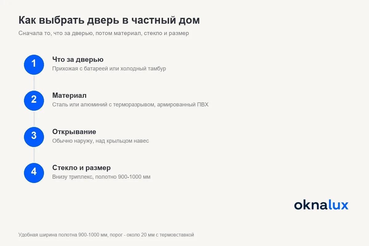 Схема «Как выбрать дверь в частный дом»: сначала то, что за дверью, потом материал, стекло и размер
