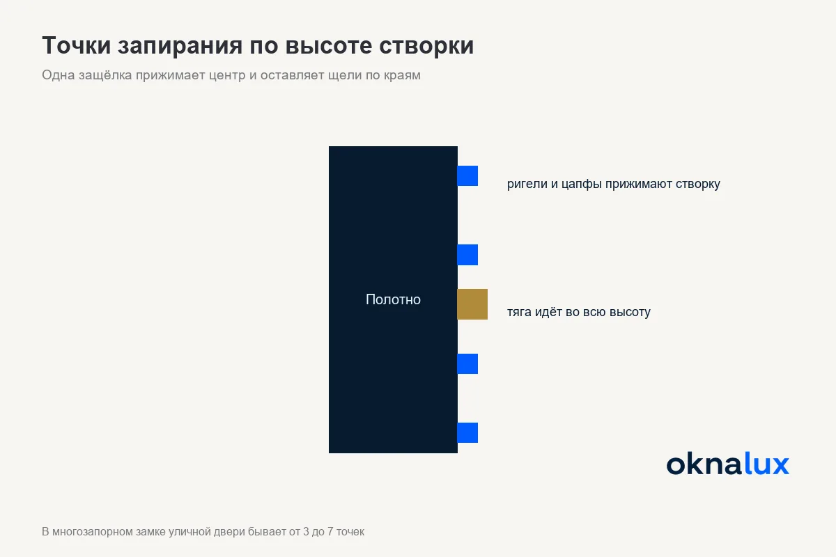 Точки запирания по высоте створки